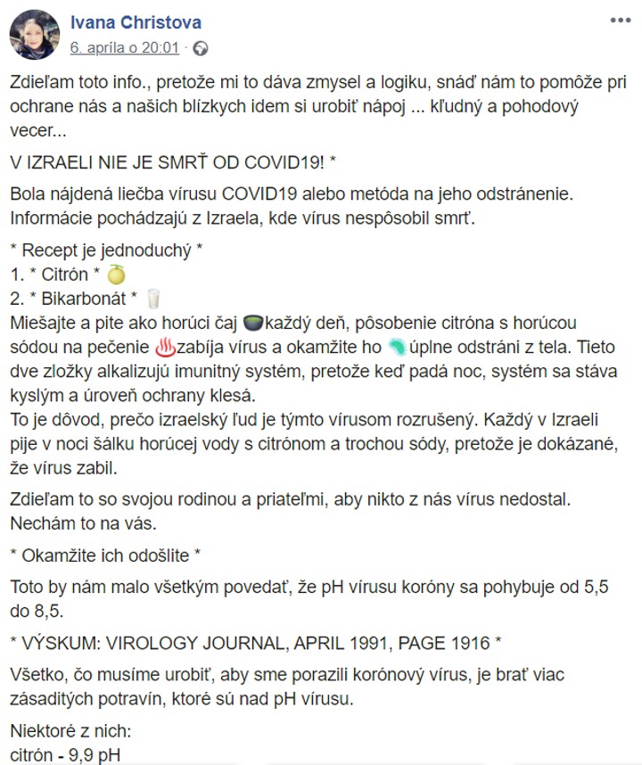 Ivana Christová zdieľala HOAX o lieku na koronavírus